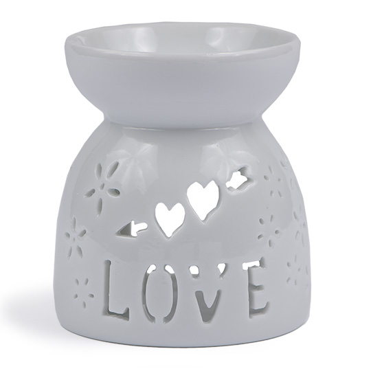 Ceramic Aroma Burner - 3.5" White Love Diffuser | Aroma-Burner.com