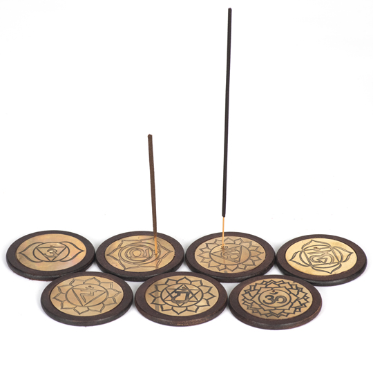 Brass and Wood Round Ash Catchers 7 Chakras