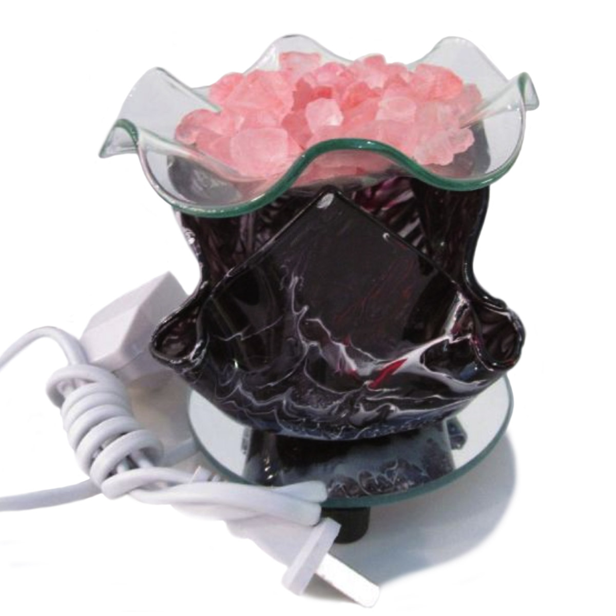 6" Electric Black Glass Flame Diffuser White Dish | Aroma-Burner.com