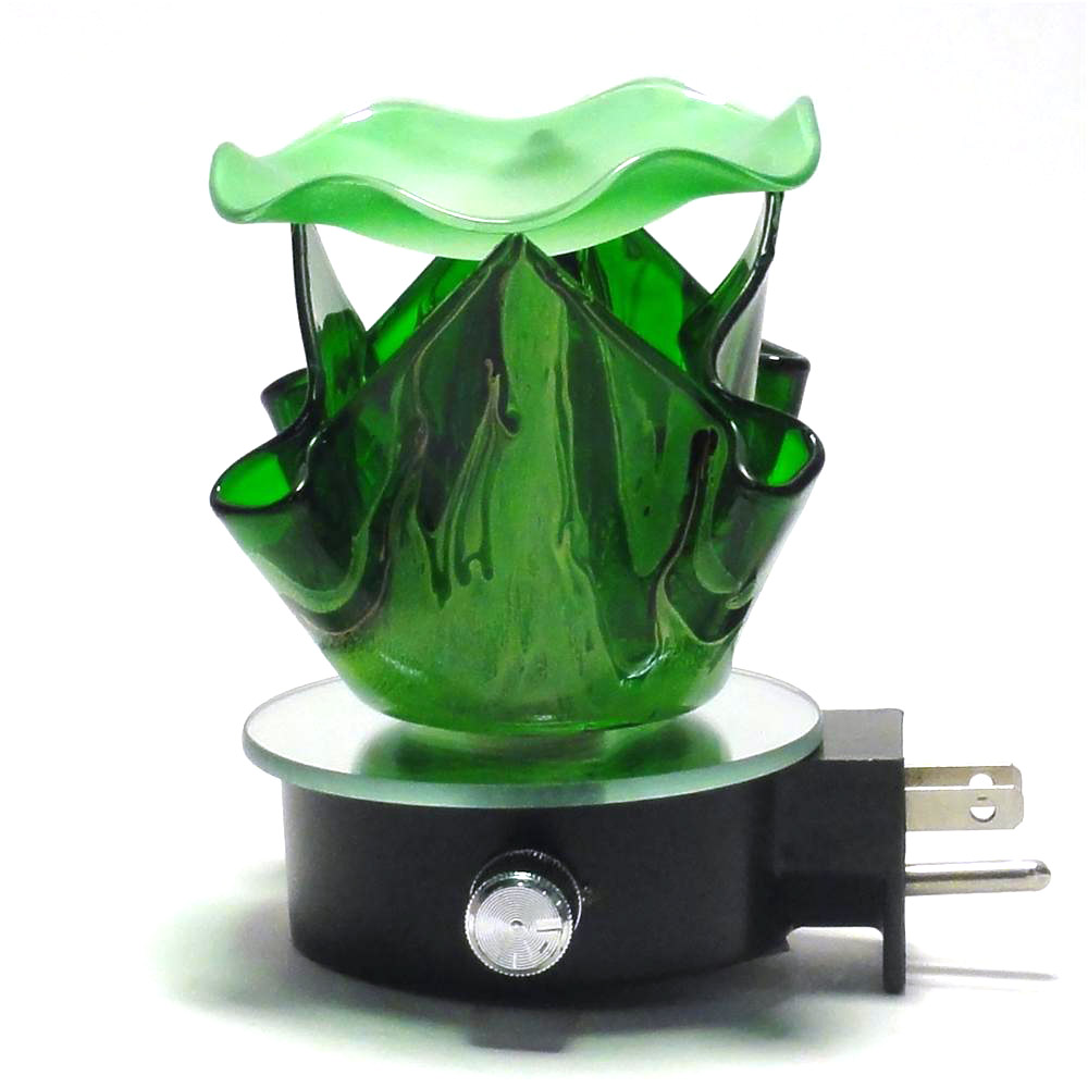 4.5"Green Glass Flame Diffuser Night Light with Green Dish and Dimmer