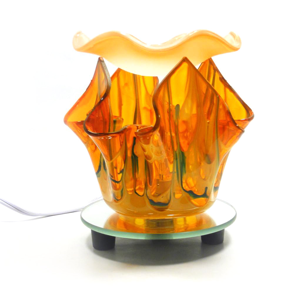 6" Electric Orange Flame Glass Diffuser Orange Dish & Dimmer Aroma