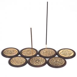 3" Brass and Wood Round Ash Catchers - 7 Chakras