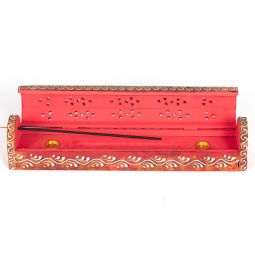 Hand Painted Natural Wooden Coffin Incense Holder Ash Catcher