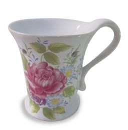 Ceramic Aroma Burner - 3.75" Teacup Diffuser with White and Red flower Design