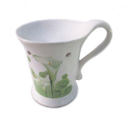 Ceramic Aroma Burner - 3.75" Teacup Diffuser with Lily Flower Design