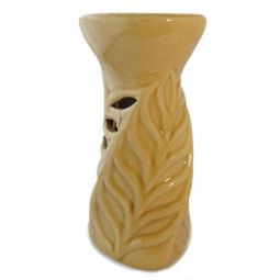 Ceramic Aroma Burner - 5.75"  Gold Tall Leaf Diffuser with Leaf Cutouts
