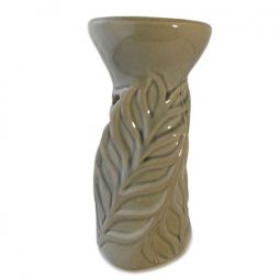 Ceramic Aroma Burner - 5.75"  Grey Tall Leaf Diffuser with Leaf Cutouts