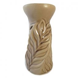 Ceramic Aroma Burner - 5.75"  Taupe Tall Leaf Diffuser with Leaf Cutouts